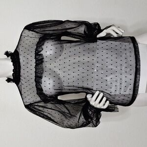 Willow Black Whimsygoth Polka Dot Ruffles Ballon Sleeves Sheer Fairy Top Size L